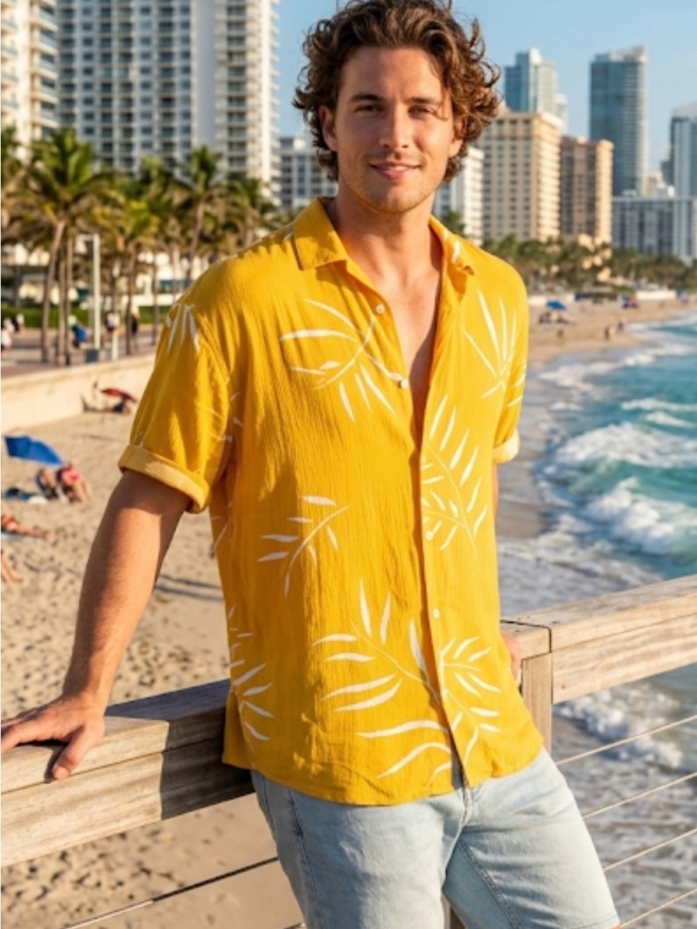 Zara Yellow and White Leaf Print Casual Shirt/C106